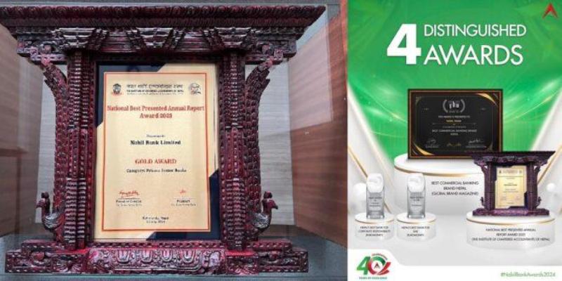 नबिल बैंक एकैसाथ तीन अन्तर्राष्ट्रिय अवार्ड र एक राष्ट्रिय अवार्डबाट सम्मानित